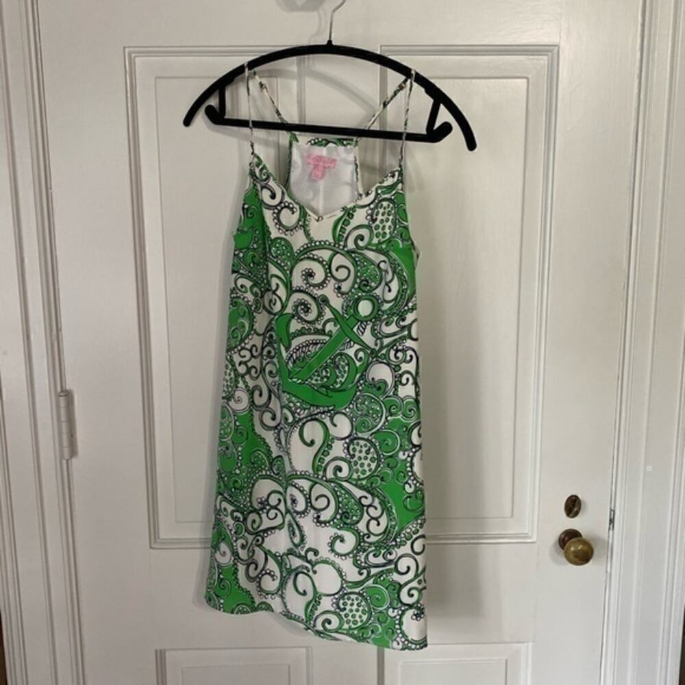 Lilly Pulitzer Shape Up or Ship Out Go Go Green Silk Sleeveless Slip Dress Small - Picture 4 of 5